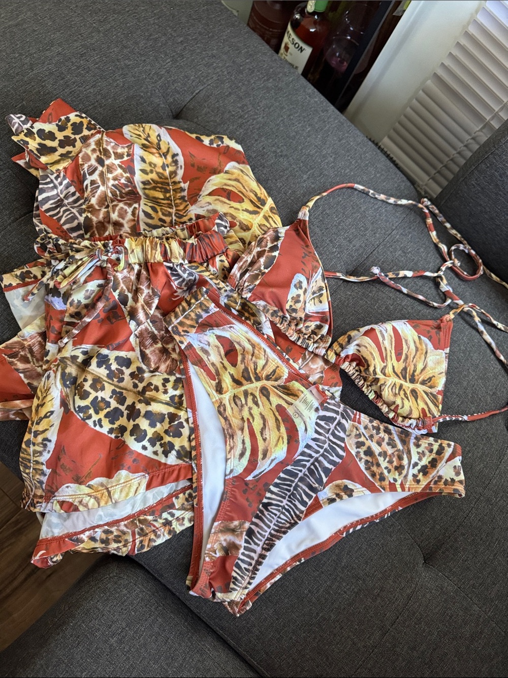 Fashion Nova Orange Tropical Animal Print Bikini Set